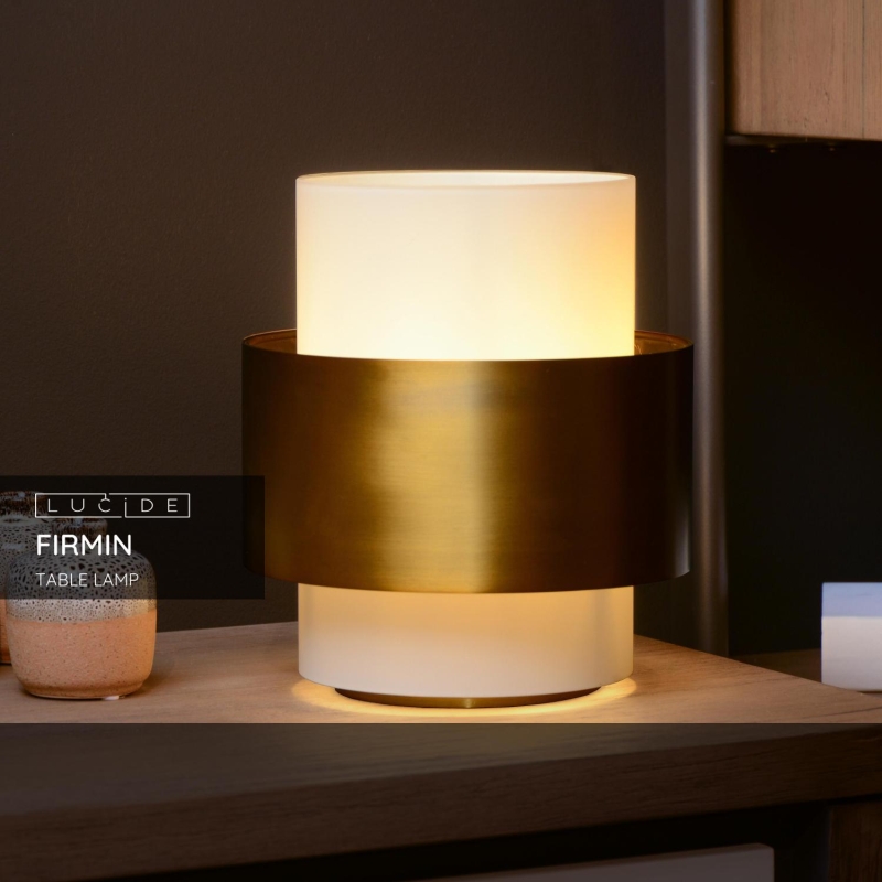 Lucide FIRMIN - Stolová lampa - Ø 20 cm - 1xE27 - Matt Gold / Mosadz